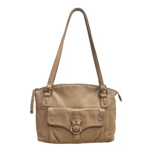Stone Mountain Pebbled Leather Shoulder Bag Taupe Buckle Pocket Medium Purse